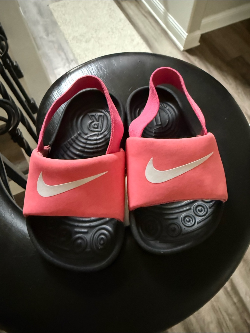 Nike Kids Coral Pink Slide Sandals with White Swoosh